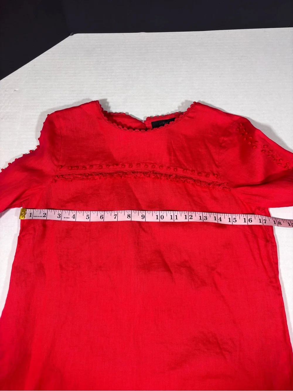 J Crew Embroidered linen top Size 4 Vibrant Red F0825 Lightweight Breathable